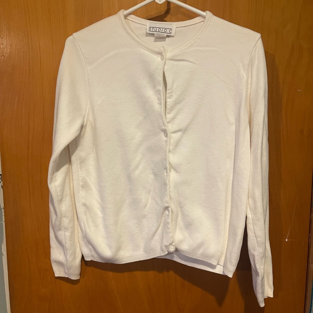 Vintage 90s Studio C White Button-Up Cardigan Sweater
